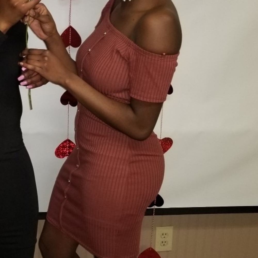Off the shoulder body con dress